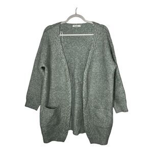 Baciano Sweater Womens Large Gray Open Front Cardigan Cable Knit Pockets Cozy